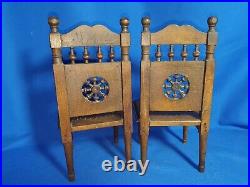 Pair of Breton Quimper Doll's Wooden Carved Chairs, Not Stamped 1920-1940