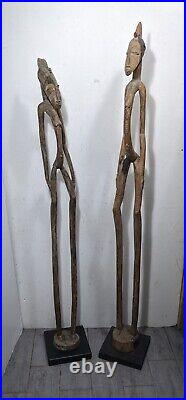 Pair of Carved Wood African Senufo Rhythm Pounder Couple Statue Figure Sculpture