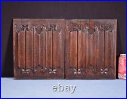 Pair of Gothic Linen Fold Carved Panels/Trim in Solid Oak Wood