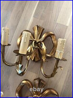 Pair of Hand Carved and Gilded Italian/Florentine bow sconces