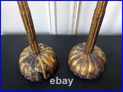 Pair of Large Japanese Carved Wood Temple CandleSticks Edo Period