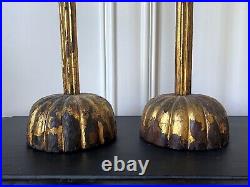 Pair of Large Japanese Carved Wood Temple CandleSticks Edo Period