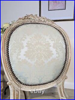 Pair of Louis XV style Fauteuil Chairs Studded Edge Carved Back Frame Legs