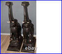 Pair of Stunning Vintage Decorative Large Carved wooden Elephant Lamp Stands