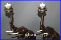 Pair of Stunning Vintage Decorative Large Carved wooden Elephant Lamp Stands