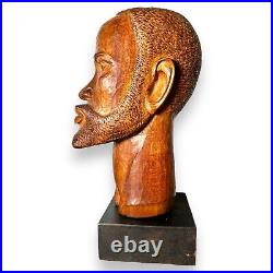 Pair of Vintage Hand Carved Wooden African Tribal Head Busts / Sculptures
