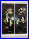 Pair of Vintage Oriental Black Lacquer & Gold Carved Mother of Pearl Wood Panels