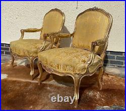Pair of vintage gilt wood French Louis the XVI style armchairs 1960