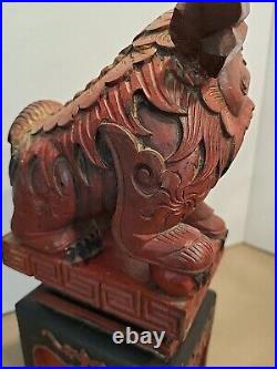 RARE Ancient China Carved Wood Fengshui FOO DOG PAIR 10.5 Collector's Treasure