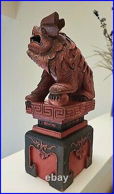 RARE Ancient China Carved Wood Fengshui FOO DOG PAIR 10.5 Collector's Treasure
