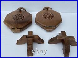 RARE Pair Of Vintage 3 Tier Hand Carved Wooden Dessert / Cake Stand. Foldable