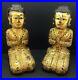 RARE Vintage Pair Temple Thai Siamese Prayer Statues, Gold Wood Hand-carved, 10