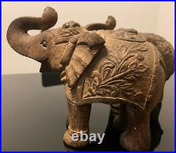 Rajasthan hand carved Antique wooden elephant pair India art sculpture