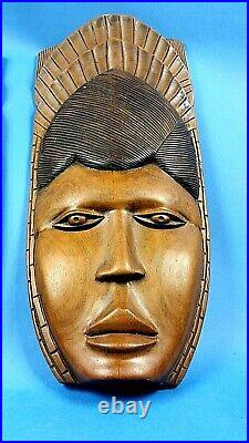 Rare Pair of Heavy African Masks Masterfully Carved Vintage Antique Wood Mask