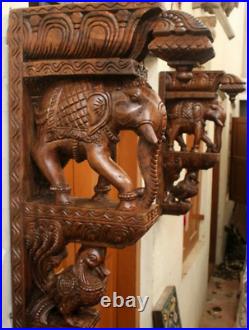 Set Of 2 Wood Elephant Wall Corbel with Peacock Pair Vintage Style Wall Brackets