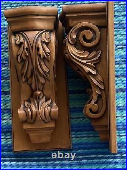 Set of 2 Solid Wood Carved Corbels Wall Bracket Shelves Heavy Pair Lovely Gift