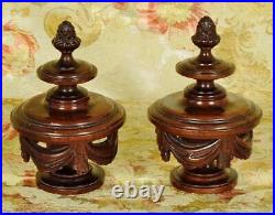 Spectacular Pair Antique French Carved Wood Curtain / Newel Post Finials, 19th C
