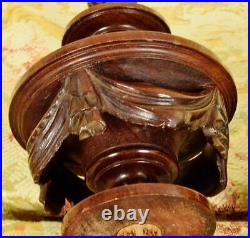 Spectacular Pair Antique French Carved Wood Curtain / Newel Post Finials, 19th C