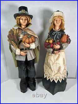 Thanksgiving PILGRIM COUPLE Man ROMAN Inc LARGE 17 Wood Carved Resin Figurines
