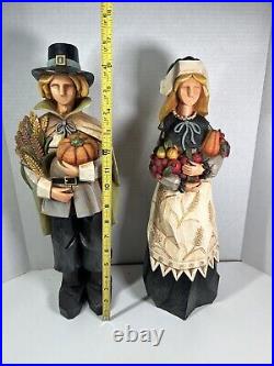 Thanksgiving PILGRIM COUPLE Man ROMAN Inc LARGE 17 Wood Carved Resin Figurines