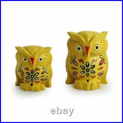 The Early Morning Hand Carved Owl Pair For Home Decor Curios Wooden Showpiece
