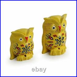 The Early Morning Hand Carved Owl Pair For Home Decor Curios Wooden Showpiece