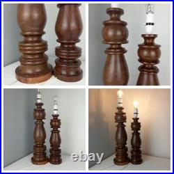 VINTAGE 1950s LARGE PAIR Walnut Wooden Lamps- Lamp Bases Carved Hand Made