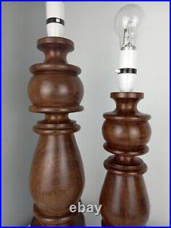VINTAGE 1950s LARGE PAIR Walnut Wooden Lamps- Lamp Bases Carved Hand Made