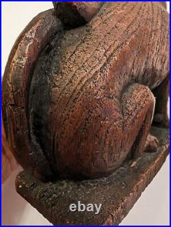 VTG Pair Creepy Prehistoric Mythical Brown Resin Wood Carved Figurines 3.75H