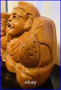 VTG Pair of Japanese Hand Carved Wooden Statues (7 Lucky Gods) Daikoku & Ebisu