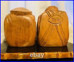 VTG Pair of Japanese Hand Carved Wooden Statues (7 Lucky Gods) Daikoku & Ebisu