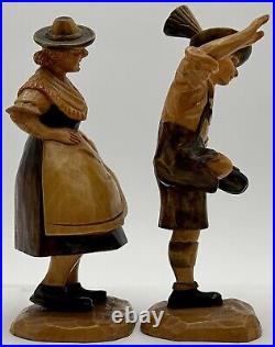Vintage Bavarian Carved Wood Dancers Black Forest German Folk Art Pair Man Woman