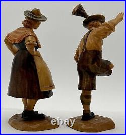 Vintage Bavarian Carved Wood Dancers Black Forest German Folk Art Pair Man Woman