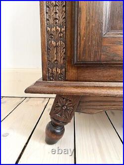 Vintage French Breton Brittany Carved Wood Bedside Table Cabinet Pair 2 Folk Art