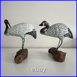 Vintage Hand Carved Painted Pair of Wooden Shore Bird Decoy Stand Folk Decor
