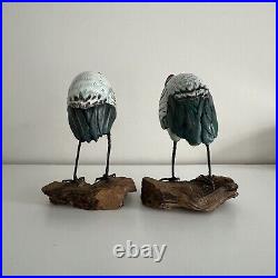 Vintage Hand Carved Painted Pair of Wooden Shore Bird Decoy Stand Folk Decor