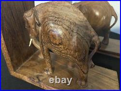 Vintage Hand Carved Wood Elephant Bookends with Tusks A Pair Made in India