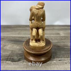 Vintage Hand Carved Wood Figure Statue Nude Pair Man Holding Woman 5 Tall