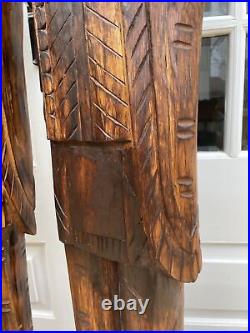 Vintage Hand Carved Wooden Red Indian Life Size Men Matching Pair Sculptures