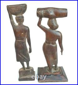 Vintage Old Antique Rosewood Fine Hand Carved Tribal Couple Wooden Figure Statue