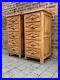 Vintage Pair Heavy Oak 5 Drawers Bedside Table Cabinets Side End Tables