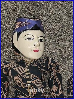 Vintage Wayang Golek Wood Carved Indonesian Marionette Pair Puppet Figurine Doll