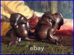 Vintage carved tactile wood statue figurine couple kissing love token gift 4.75