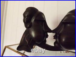 Vintage carved tactile wood statue figurine couple kissing love token gift 4.75