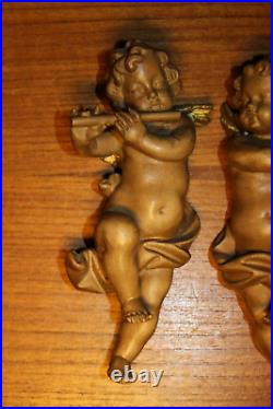 Vtg 8 Pair Hand Carved Wood Flying Angel Cherub Putto Wall Figure Statue Gift