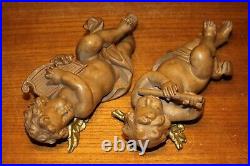 Vtg 8 Pair Hand Carved Wood Flying Angel Cherub Putto Wall Figure Statue Gift