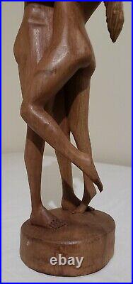 Vtg Wood Carved Lovers Embrace Statue Art Sculpture Nude Couple Kissing 20 Tall