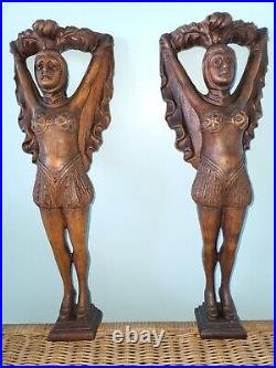 WOW! Pair Antique Carved Mahogany Sexy CORBELS Wall SCONCES Wood Shelf BRACKETS