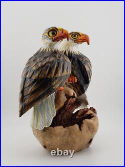 Wood Carved Bald Eagle Couple Bird Sculpture