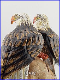 Wood Carved Bald Eagle Couple Bird Sculpture